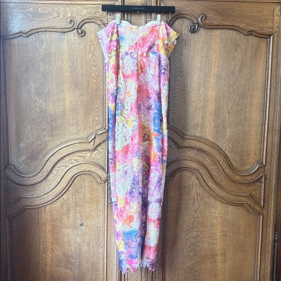 Badgley Mischka Strapless Floral Midi Dress in Pink, Blue, Yellow - Picture 11 of 13